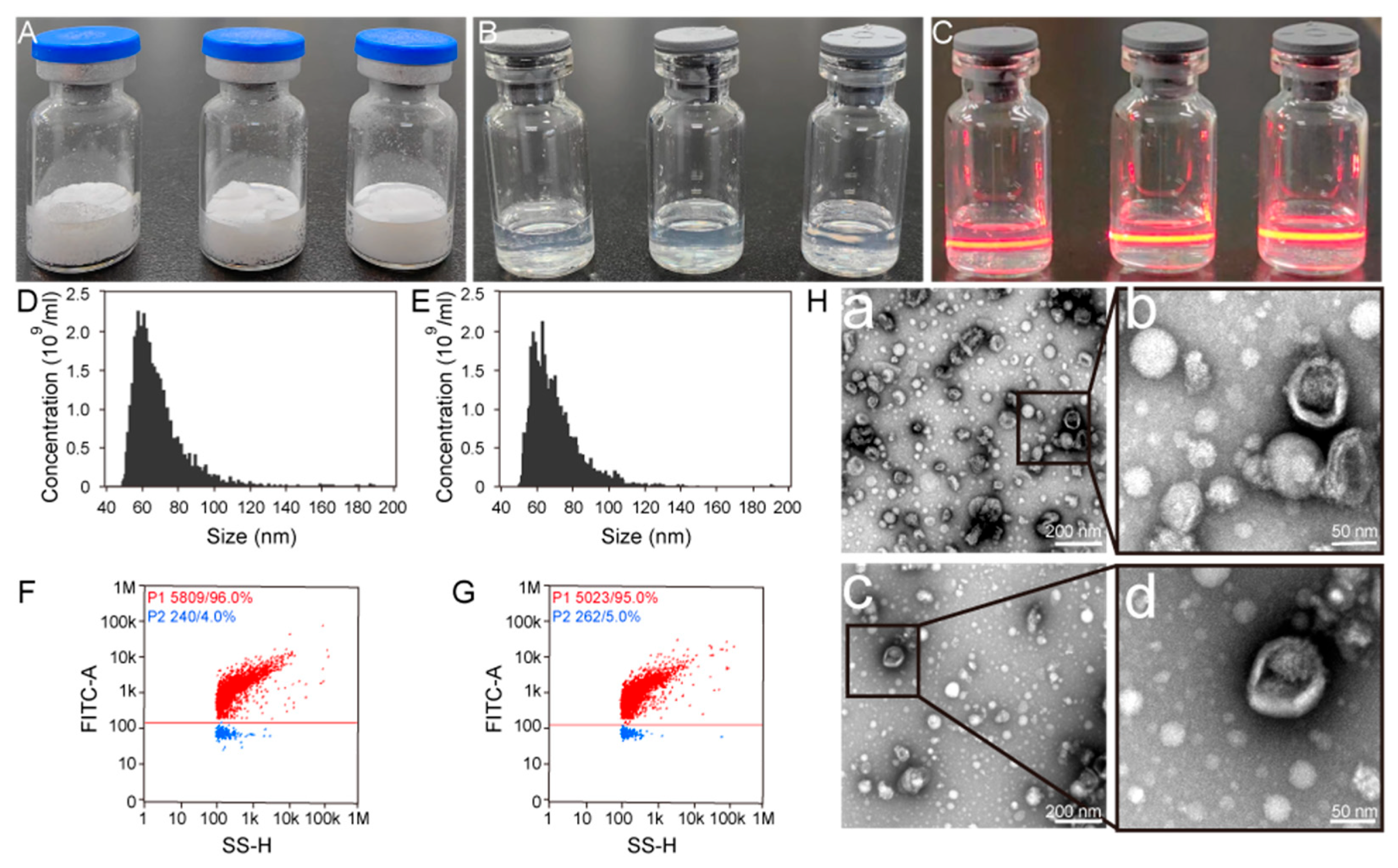 Characterization of milk exosomes before and after lyophilization by imaging, particle size analysis, and TEM.